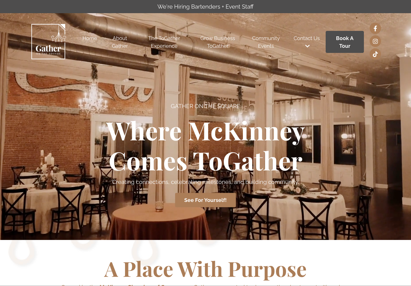 Gather on the Square website shown in a browser window