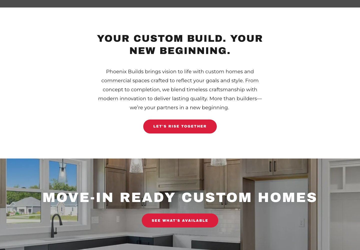 Phoenix Builds website shown in a browser window