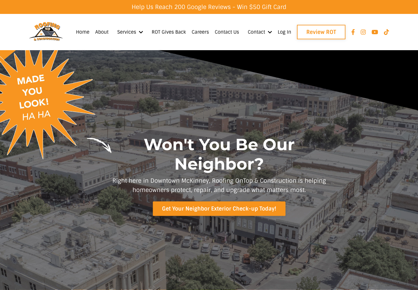 Roofing on Top website shown in a browser window
